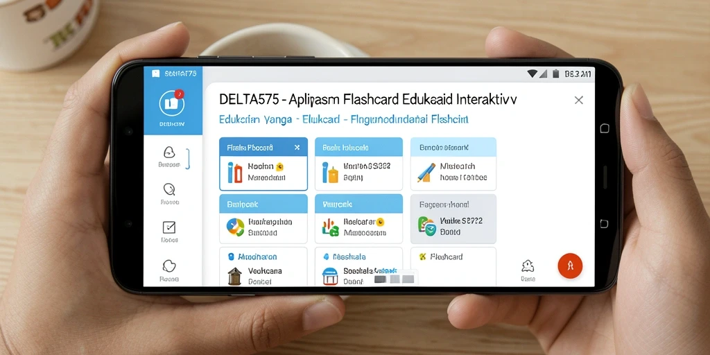 Antarmuka DELTA575 menampilkan pilihan flashcard belajar yang menarik.