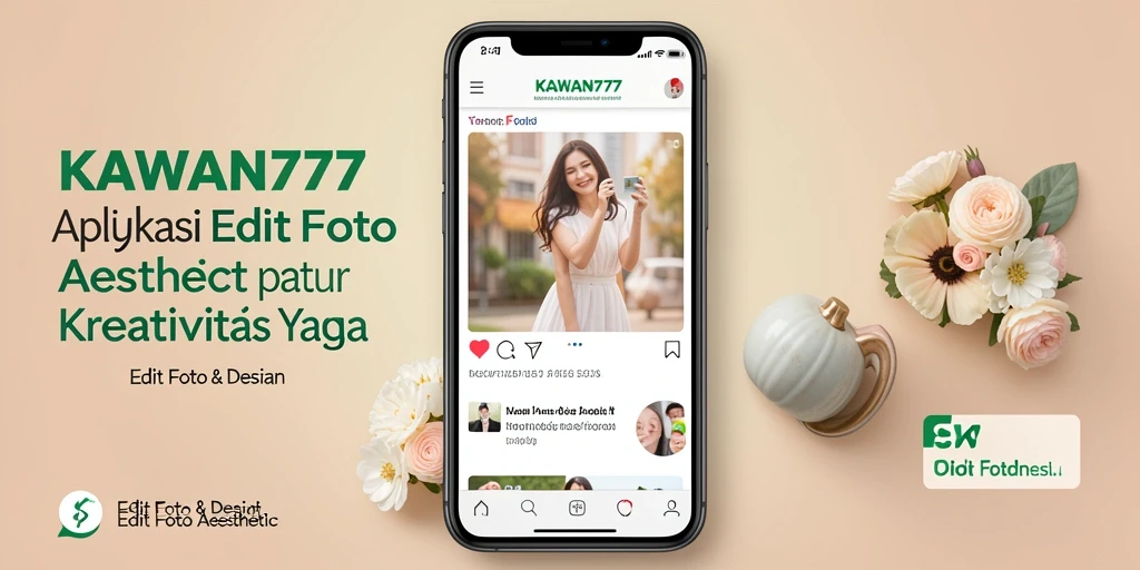 Antarmuka KAWAN777 yang ramping dengan fitur editing foto aesthetic.