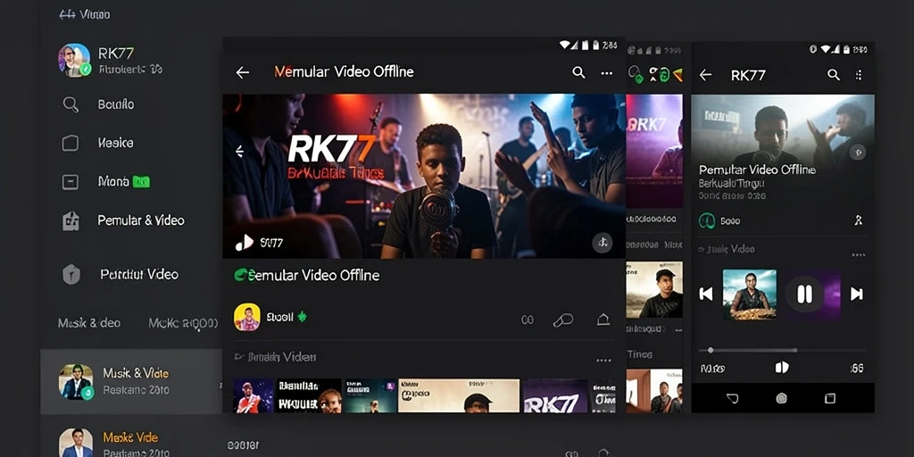 Tampilan antarmuka RK77 dengan fitur Pemutar Video Offline yang user-friendly.